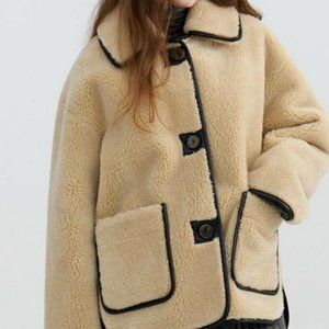 Oversized Fit Reversible Fur Faux Leather Coat